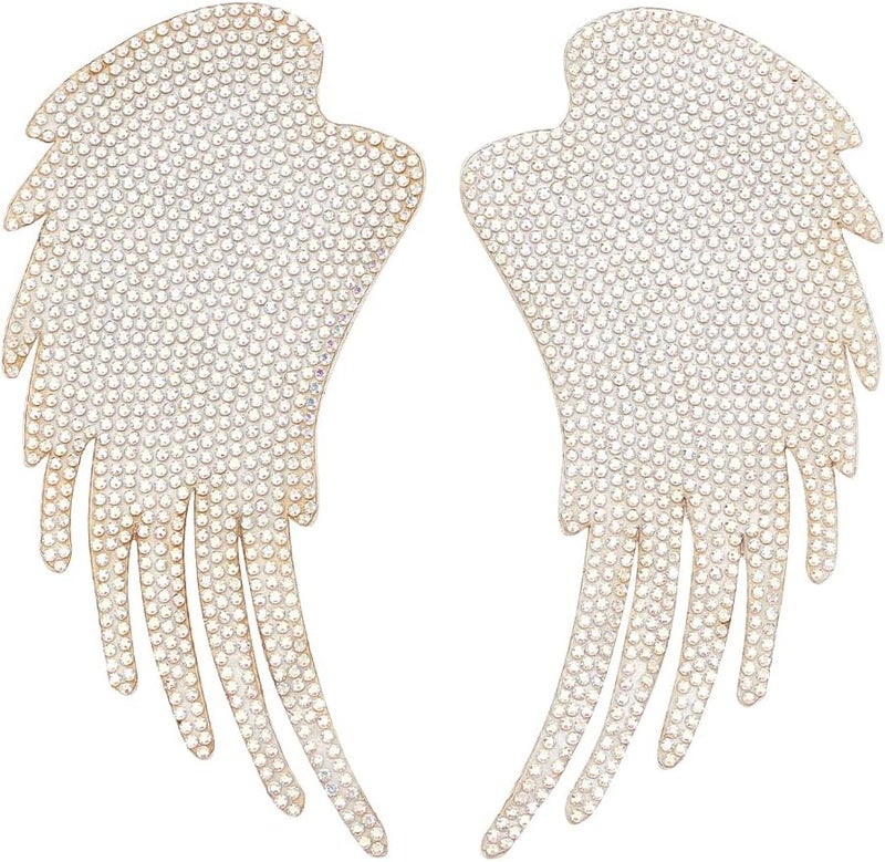 BEUNITONE 1Pair Wings Rhinestone Patch Iron On Embroidered Patches Backpack Clothing Patches Crystal Bling Angle Wings Garment Patch for DIY Jeans Handbags Backpacks Jacket Shoes Hat T-Shirt Decor - Image 1